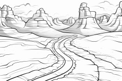 coloring page monster track with american flag on sides in the background of grand canyon