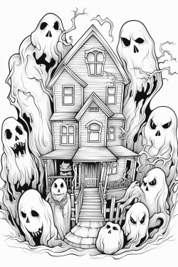 friendly ghosts behind them is an old house