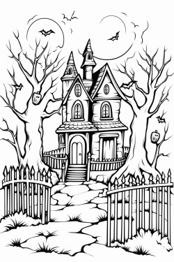 a jar with a haunted house spooky trees gravestones bats a crooked fence