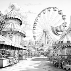 fair with carnival rides and games