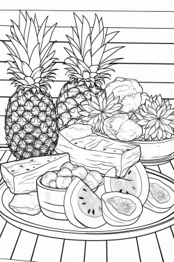 watermelon slices on a cute table with pineapples and tropical flowers