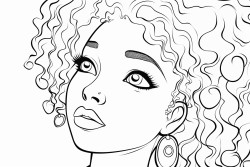 a simple black  white line art color by number oloring page illustration of an black girl smoling