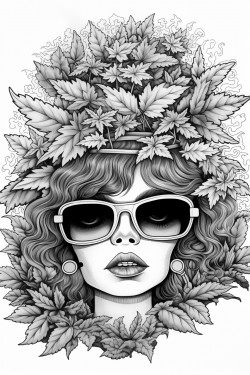 stoner culture themed images surrounded by cannabis leaves