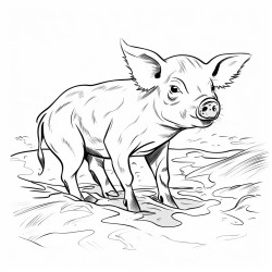 a piglet with planetshaped markings rooting in the mud