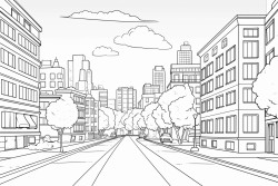 looking across the street at a city with big buildings