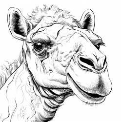 retro cartoon picture of a closeup face of a camel