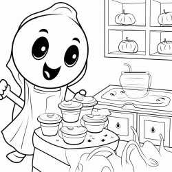 cozy hugged ghost baking cookies in kitchen