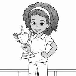 african american cute girl winning a trophy smiling at her audience