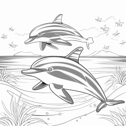 tropical beach and playful dolphins