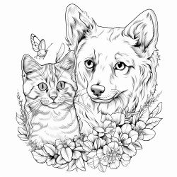 cat playing with dog