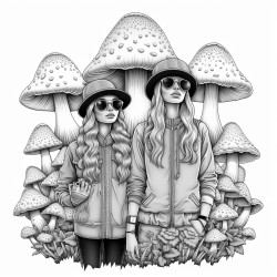 two tall androgynous people dressed as mushrooms