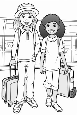 mixed race kids inside airport terminal