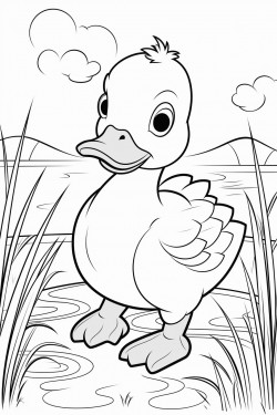 create a picture for my coloring book that features a cute duck with a light background
