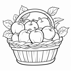 a basket of freshly picked apples with a few leaves scattered around