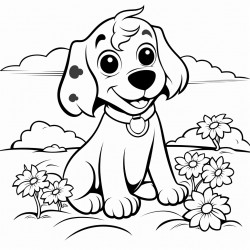 a cartoon dog diggin daisys in the dirt