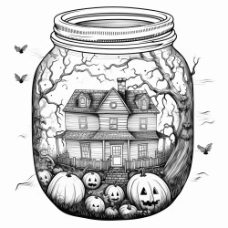 mason jar with halloween house inside