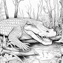 crocodile eating a frog in a forest