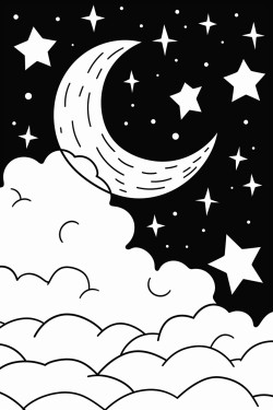 falling stars a clear autumn night sky with bold stars and a crescent moon