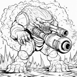 a monster made of lava shooting a lava minigun