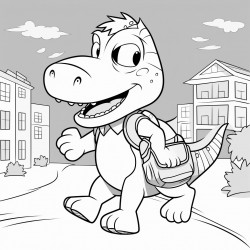 prompt a coloring page of dino a young friendly dinosaur making his way to school no shading