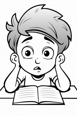 a boy taking a test with a confused expression on his face