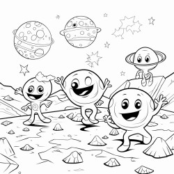 a group of friendly aliens playing hideandseek among asteroids