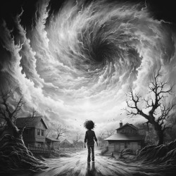 ten year old boy spinning around untill he creates a tornado around him
