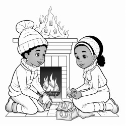 african american kids making stockings to put on fire place