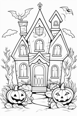 halloween coloring page white background bold line art
