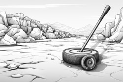 curling ice surface with close up of rock and broom