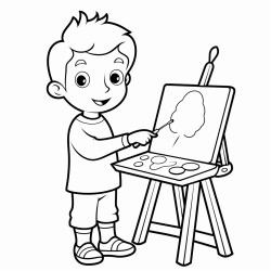 a young boy painting