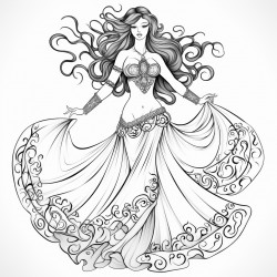 belly dancer with long flowing hair and dress