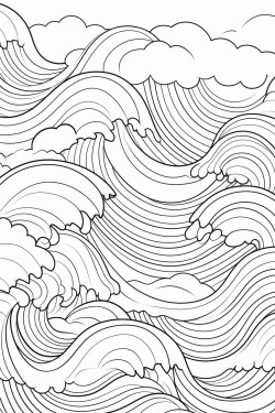 a cute serene waves  coloring bookvector white background black and white black drawing