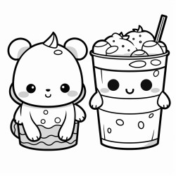 kawaii baby animals boba milk tea school