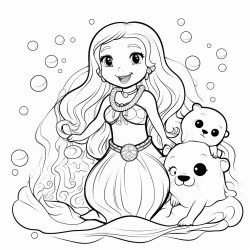 mermaid playng with a bear and a seal