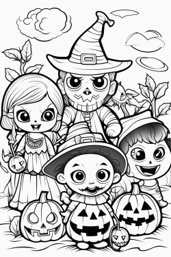 halloween coloring page white background bold line art