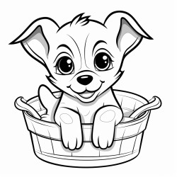 puppy sitting in a basket
