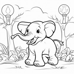 elephant in the forest with light bulbs