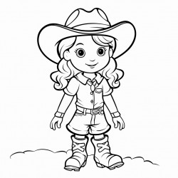 little girl wearing an overall dress with cowboy boots and hat playing outside