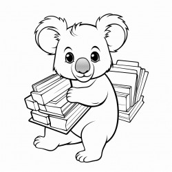 koala carrying library books minimal detail for children 6 to 8 years old