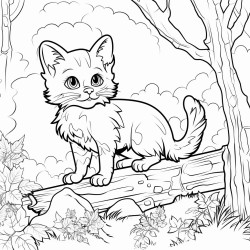 a curious cat exploring an enchanted forest