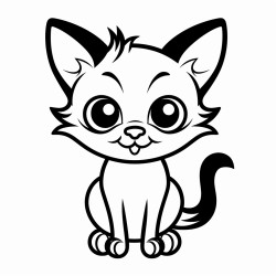 a black cat with big eyes and a mischievous grin