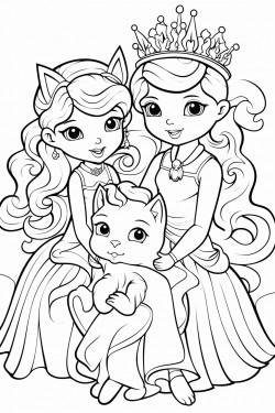 unicon with 2 princess sitting on rainbow with birds