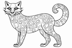 can you create a coloring sheet of an alebrije that has elements of a panther a snake a butterfly and a red panda