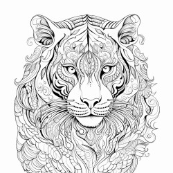 a java tiger with intricate pattern inside of it no color no shading medium line