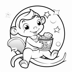 a monkey on the moon eating chips riding a unicorn