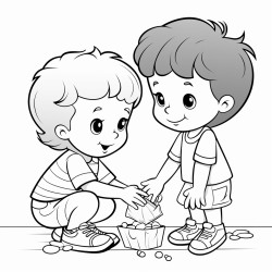 a 3 year old boy helping a girl