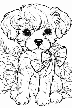 cute puppy with a ribbon