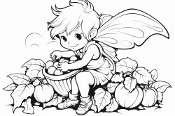 fantasy and cute male fairy that collect berries from a garden