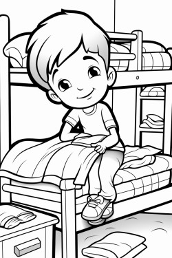 boy sleeping on top bunk bed